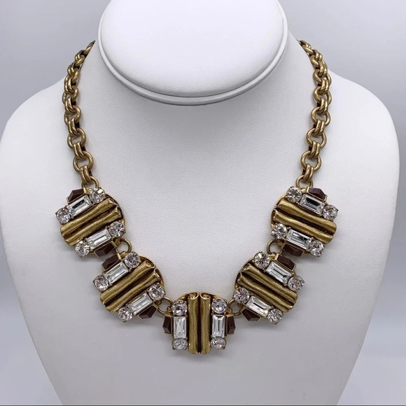 J. Crew Gold & Crystal Discs Necklace - Picture 1 of 3